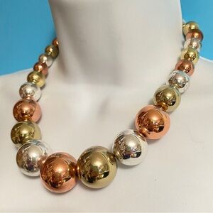Chunky Mixed Metals Shiny Beads Necklace